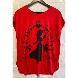 DISNEY Women's 2XL Red Snow White Story of My Life Blouse Gold Rivet Accent